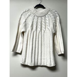 LANDS' END Wool/Alpaca Blend Super Soft Cable Knit Fisherman's Sweater, Sz S